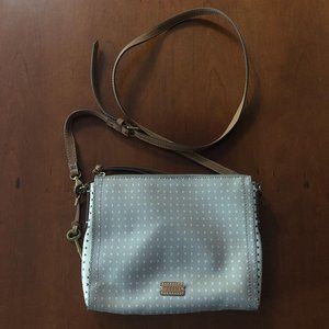 Fossil Women's Crossbody in Gray Hearts/Gold Print